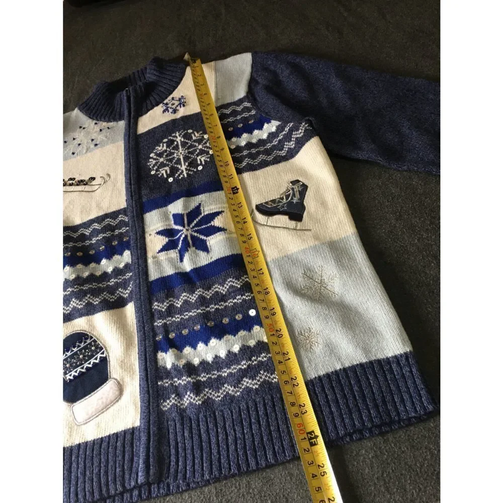 Vintage Classic Elements Christmas Front Zip Cardigan Sweater